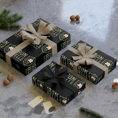 Wrapping Paper Roll — Black ‘Iron Belle Defense’ Logo Pattern Gift Wrap